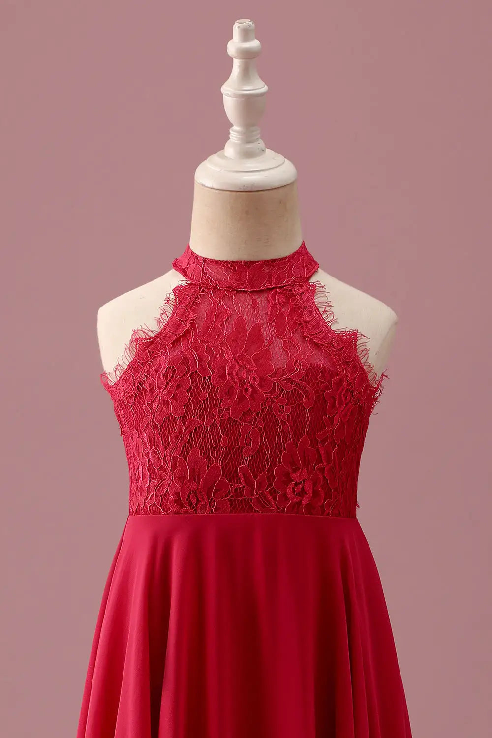 Red A-Line Halter Lace Sleeveless Backless Ruched Wedding Dress - Yihuiw by Yihuiw