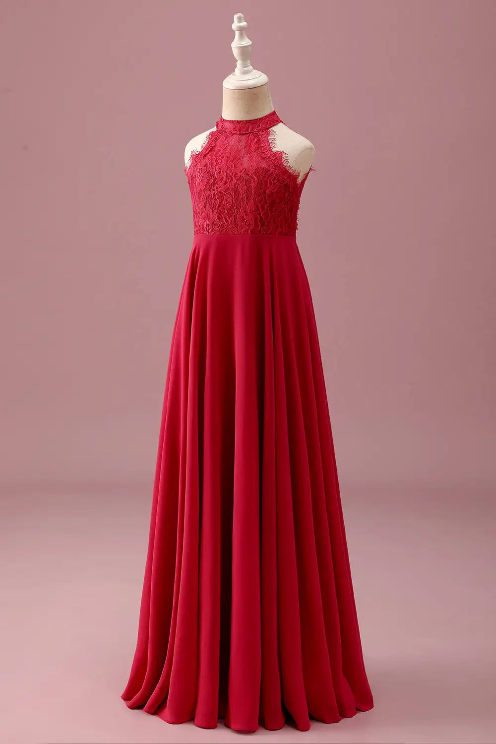 Red A-Line Halter Lace Sleeveless Backless Ruched Wedding Dress - Yihuiw by Yihuiw