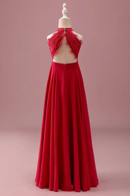 Red A-Line Halter Lace Sleeveless Backless Ruched Wedding Dress - Yihuiw by Yihuiw
