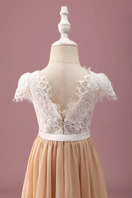 A-Line Lace Cap Sleeve Pleated Wedding Dress - Yihuiw by Yihuiw