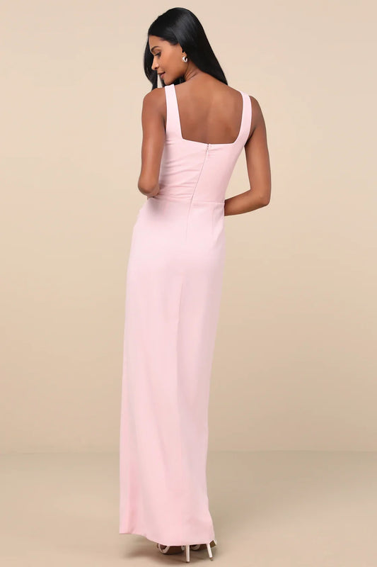 Blush Pink Square-Neck Sleeveless High-Slit Maxi Dress