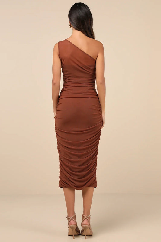 Exquisite and elegant single shoulder collar with mesh pleats, single shoulder mid length Homecoming Dresses