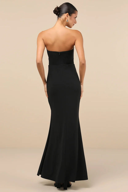 Black Strapless Sweetheart Keyhole Mermaid Maxi Dress