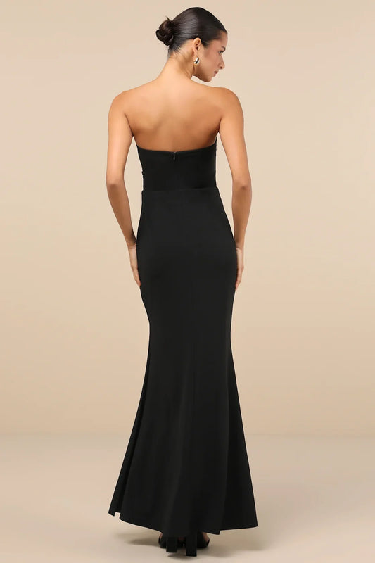 Black Strapless Sweetheart Keyhole Mermaid Maxi Dress