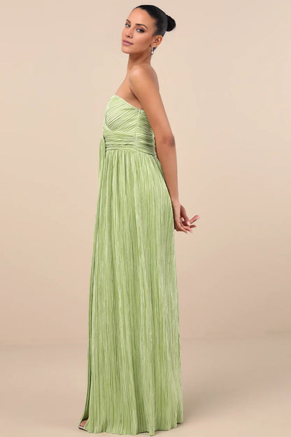 Light Green Strapless Sweetheart Crinkled Chiffon Formal Dress