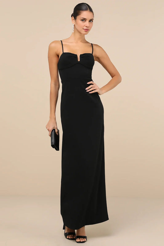 Black Sweetheart Cutout Spaghetti-Strap Slit Maxi Dress