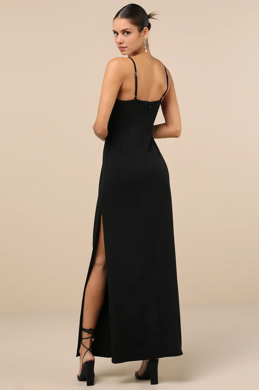 Black Sweetheart Cutout Spaghetti-Strap Slit Maxi Dress