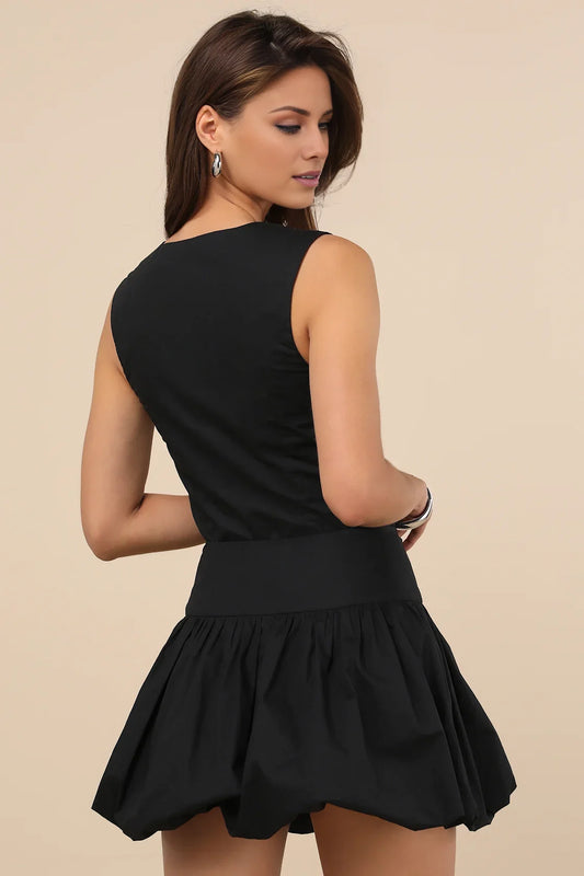 Lightweight poplin woven high waisted cut wide waistband ruffled hem Homecoming Dresses