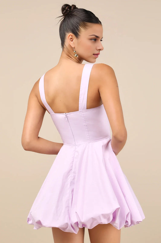 Lavender Square-Neck Bubble-Hem A-Line Homecoming Dress