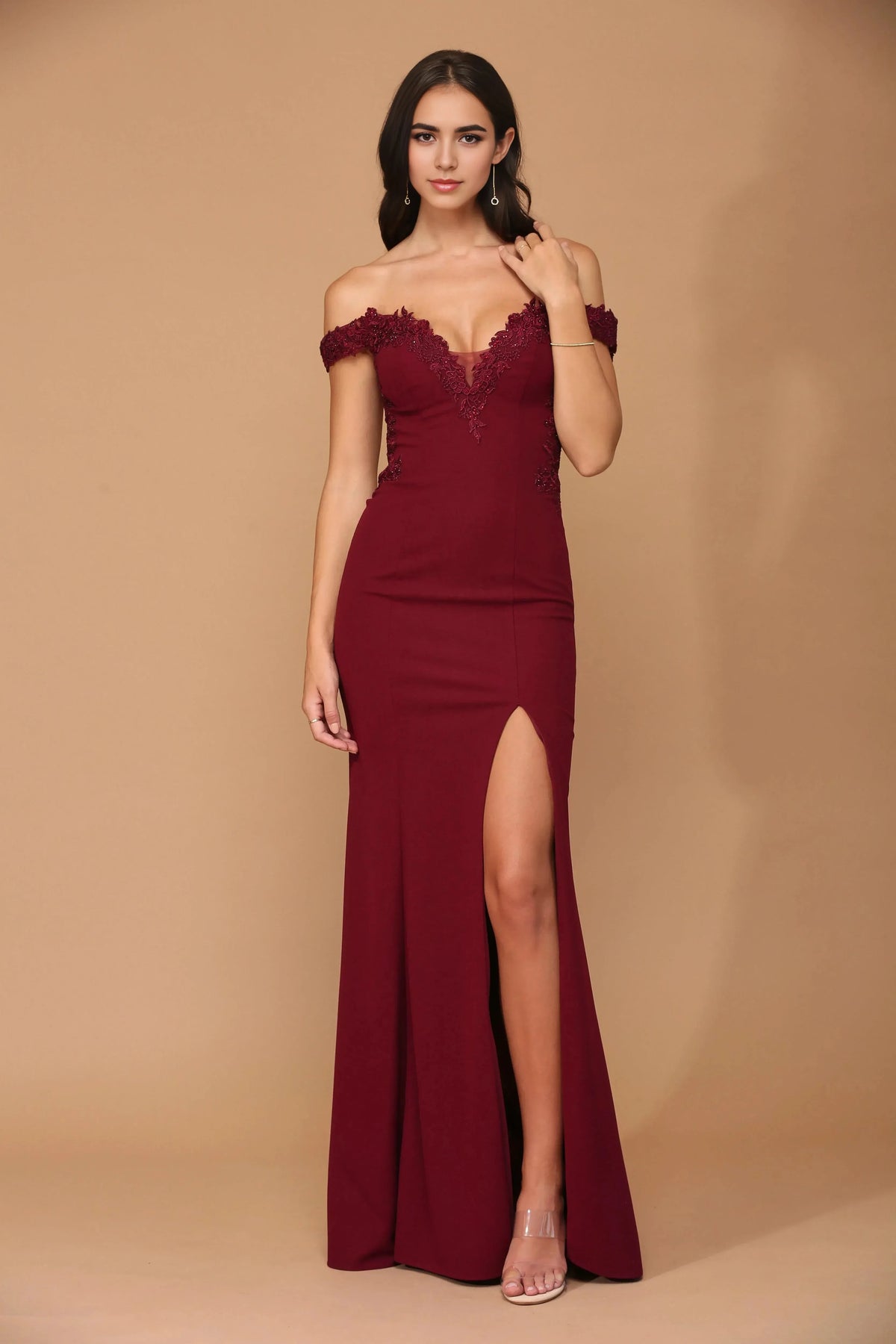 Lace-Embellished Mermaid Sweetheart Off Shoulder Illusion Back Train Floor Length Prom Dress by YiHuiw