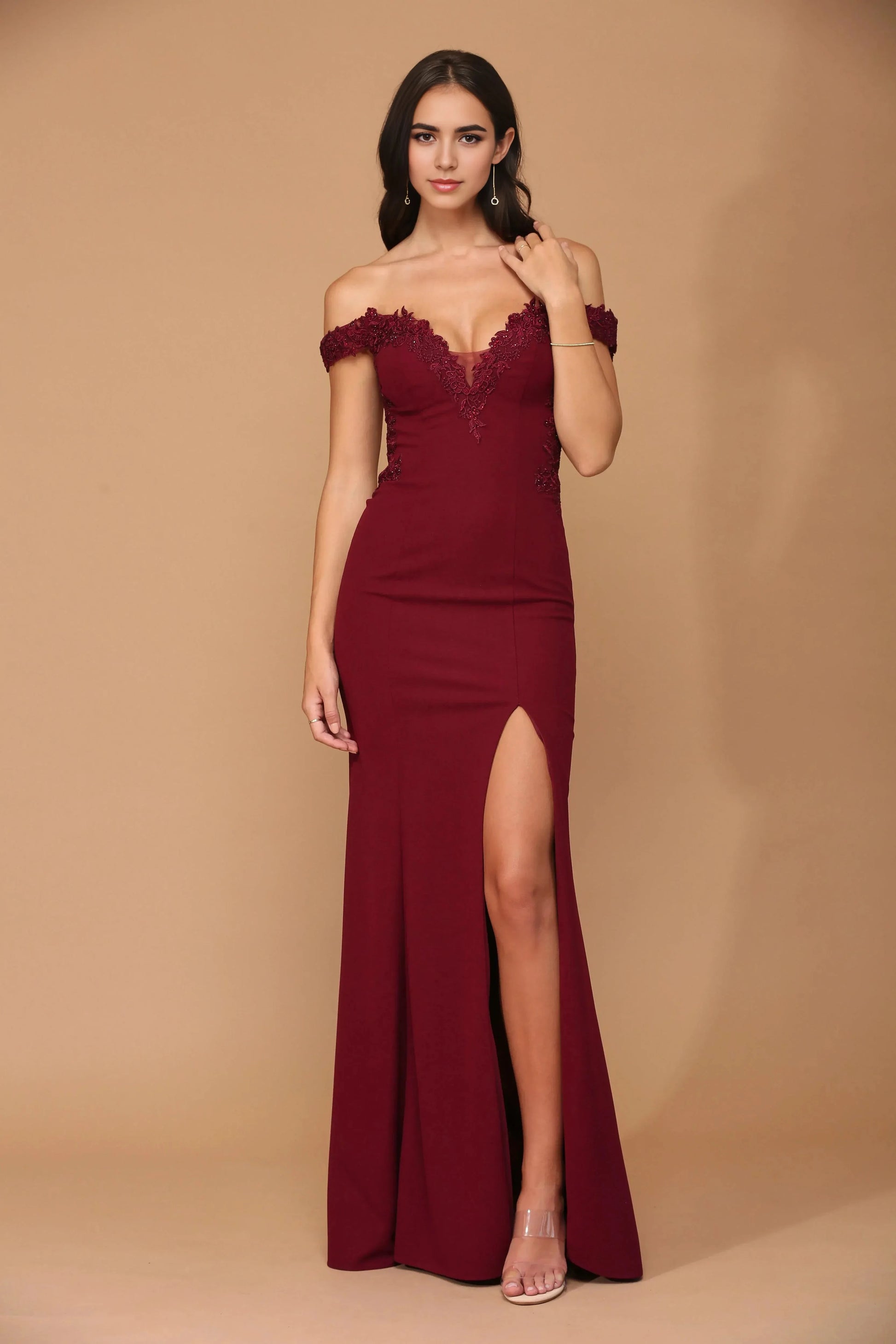 Lace-Embellished Mermaid Sweetheart Off Shoulder Illusion Back Train Floor Length Prom Dress by YiHuiw