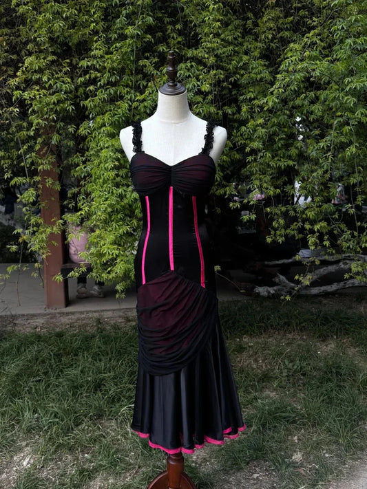 Lace Fashion Retro Elegant Exquisite Heart Shape Neck Long Tulle Sexy Prom Dress simple gentle atmospheric and unique desi Bring summer colors to enhance whiteness by YiHuiw