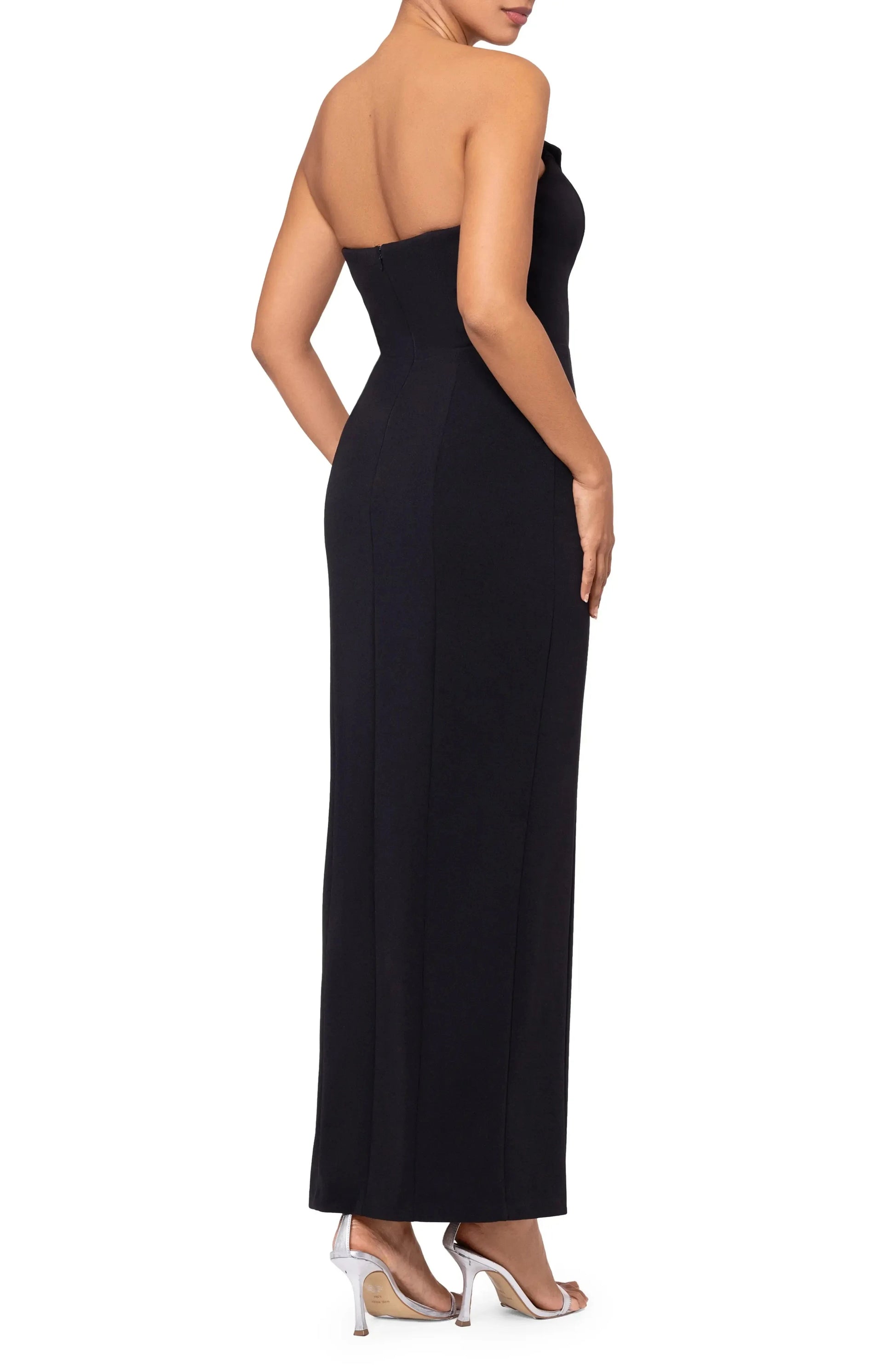 Lapel Accent Sheath Strapless Sleeveless Zipper Back Floor Length For Women Evening Dress by YiHuiw