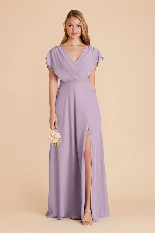 Lavender A-Line V-Neck High Slit Floor-Length Wedding Dress - Yihuiw by Yihuiw