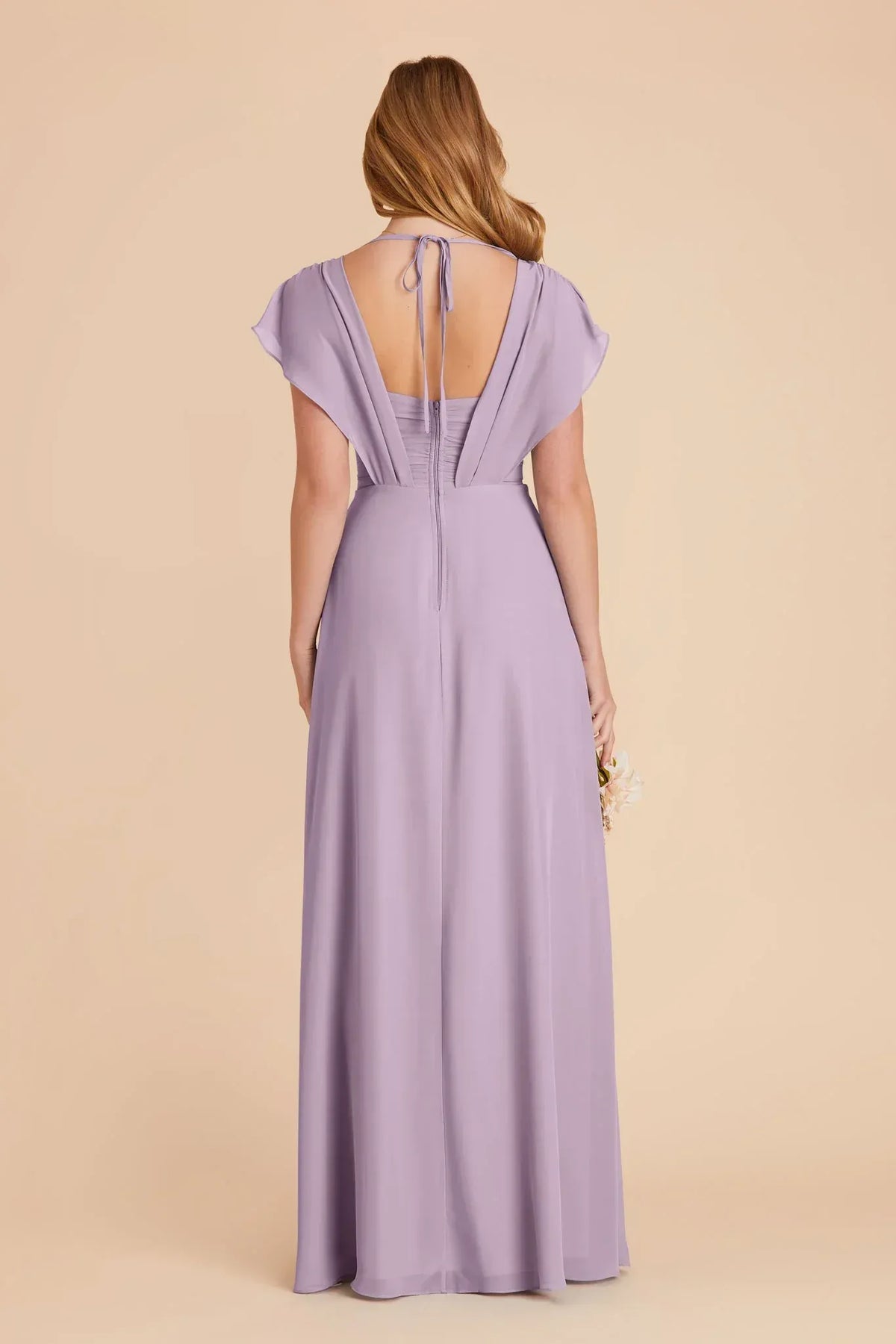 Lavender A-Line V-Neck High Slit Floor-Length Wedding Dress - Yihuiw by Yihuiw