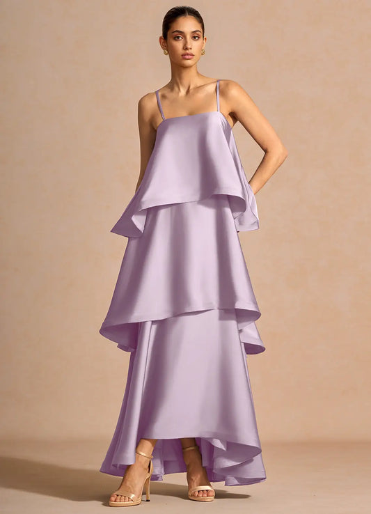 Lavender Spaghetti Strap Satin Ruffled Floor-Length Wedding Dress - Yihuiw by Yihuiw
