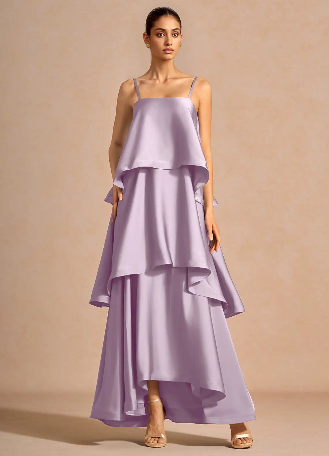 Lavender Spaghetti Strap Satin Ruffled Floor-Length Wedding Dress - Yihuiw by Yihuiw