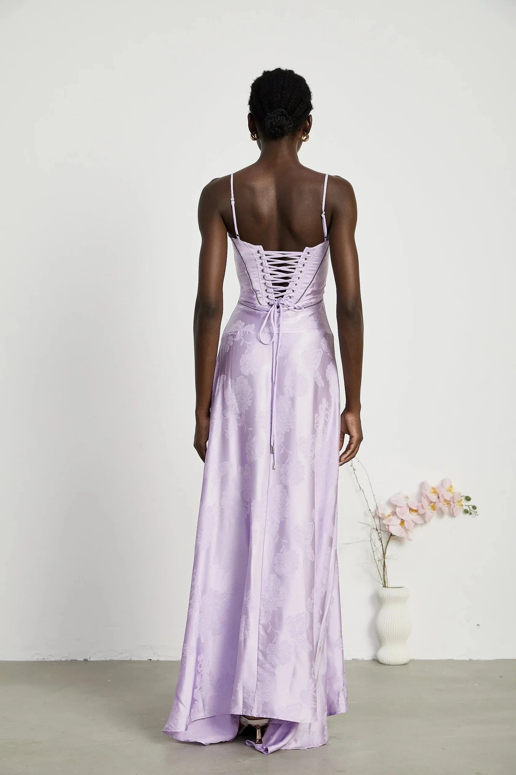 Lavender Floral Jacquard Lace - Up Back Maxi Dress Adabella floral maxi dress Evening Dress by YiHuiw