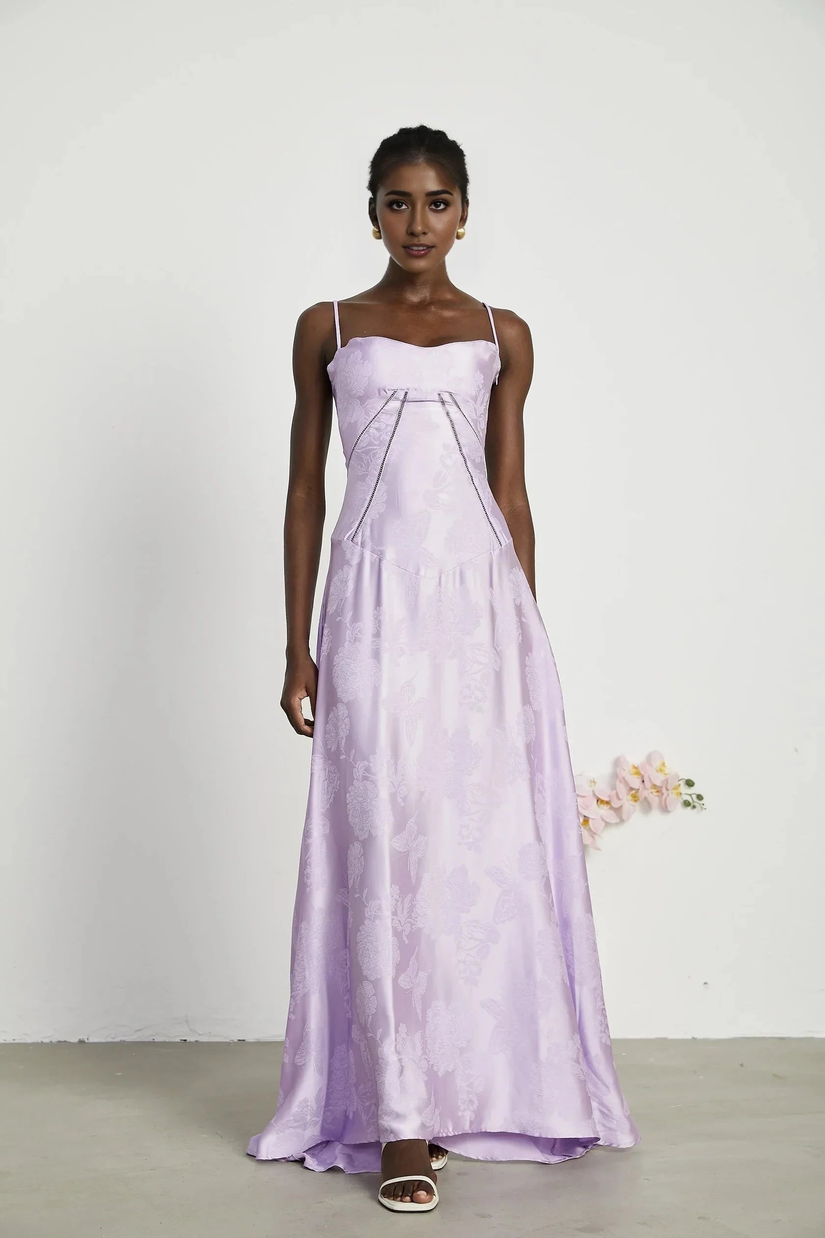 Lavender Floral Jacquard Lace - Up Back Maxi Dress Adabella floral maxi dress Evening Dress by YiHuiw