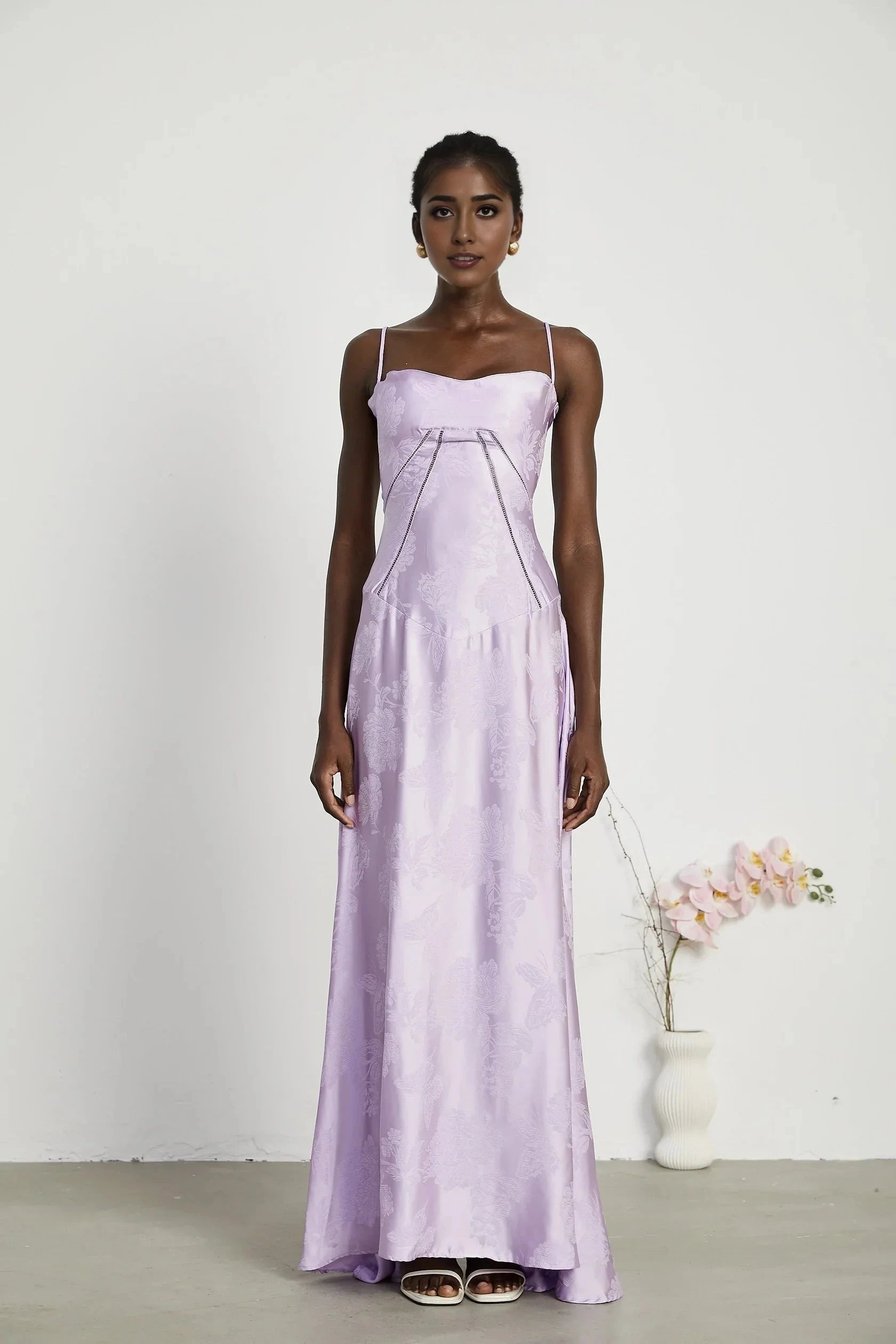 Lavender Floral Jacquard Lace - Up Back Maxi Dress Adabella floral maxi dress Evening Dress by YiHuiw