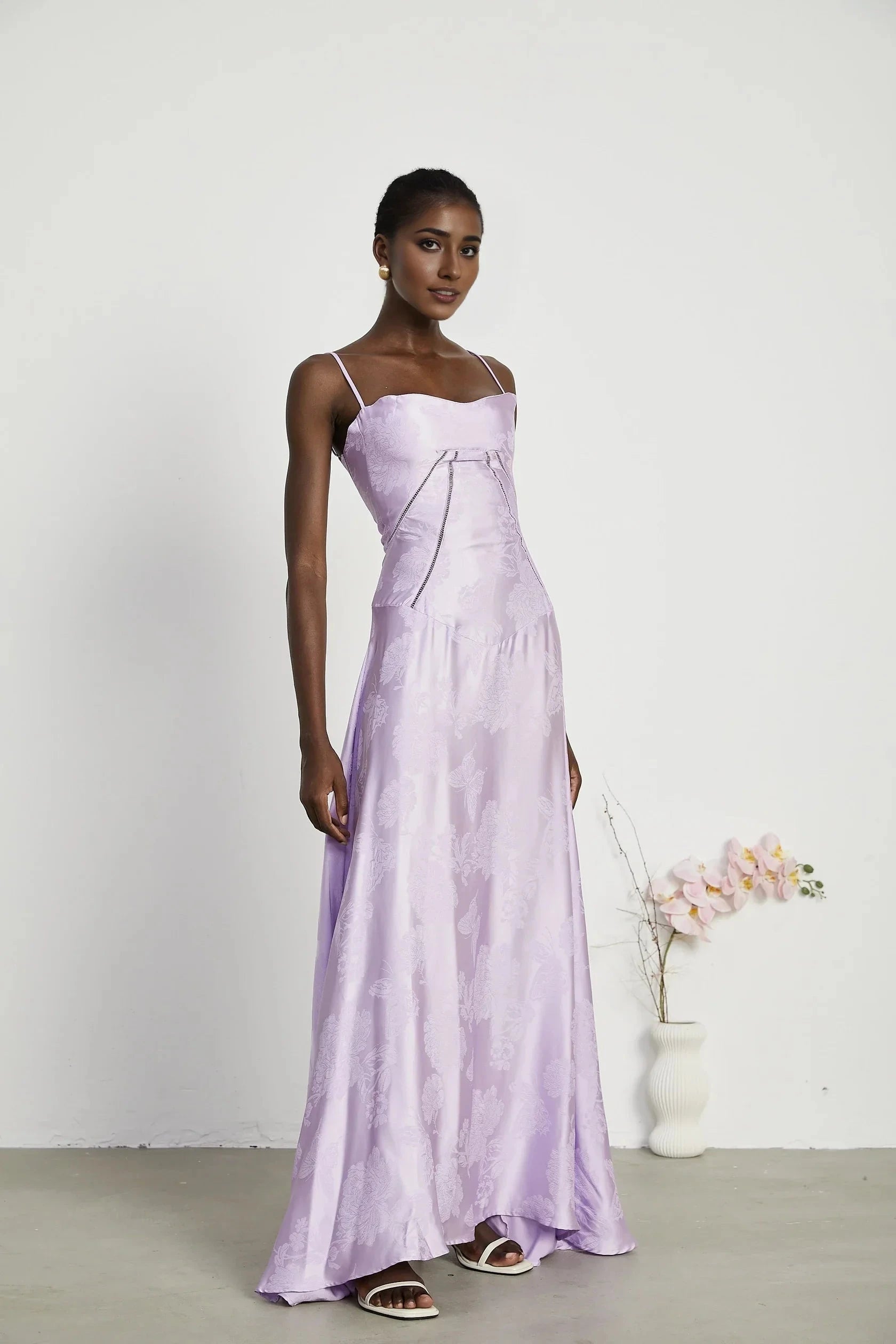 Lavender Floral Jacquard Lace - Up Back Maxi Dress Adabella floral maxi dress Evening Dress by YiHuiw