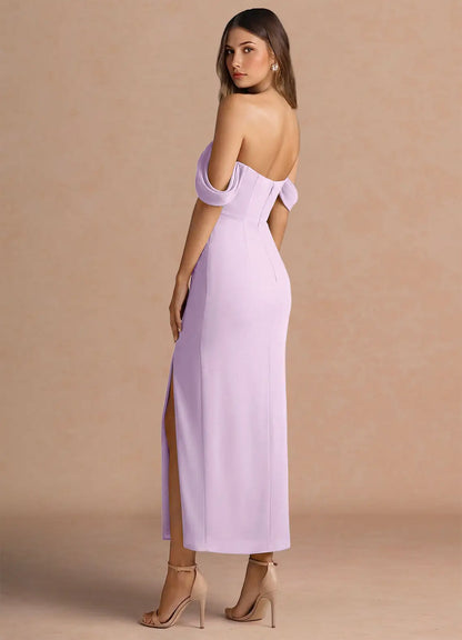 Lavender Chiffon High Slit Midi Wedding Dress - Yihuiw by Yihuiw