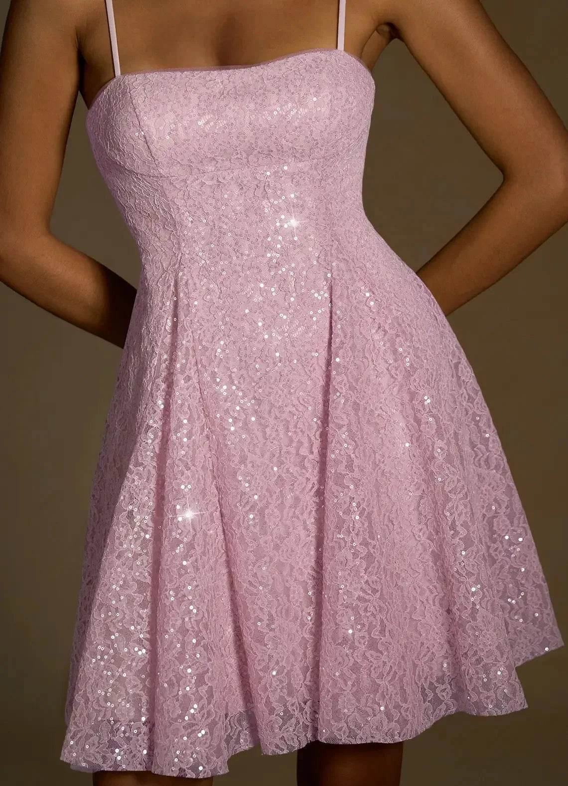 Lavender Sequin Lace Mini Dress with Criss - Cross Back Xenia Pink Sequin Mini Dress Homecoming Dresses by YiHuiw