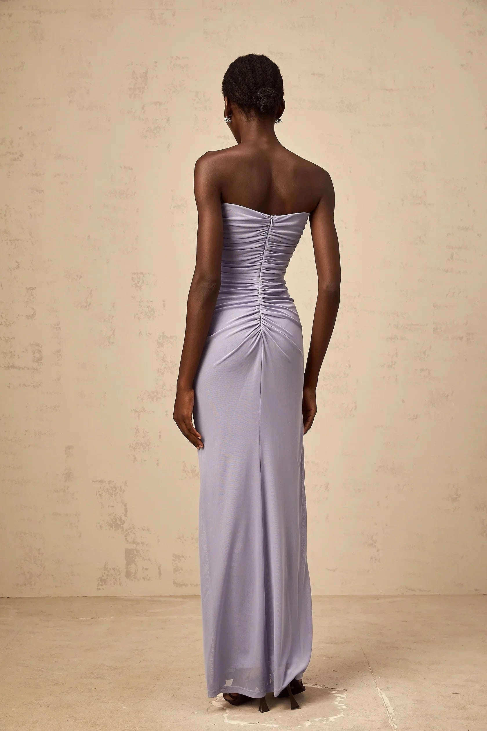 Lavender Strapless Cutout Maxi Dress with Floral Accents lavender 3D-petal ruched corset maxi dress Evening Dress by YiHuiw