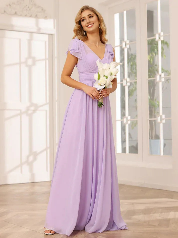 Lavender Empire Waist Chiffon Ruffled Wedding Dress - Yihuiw by Yihuiw