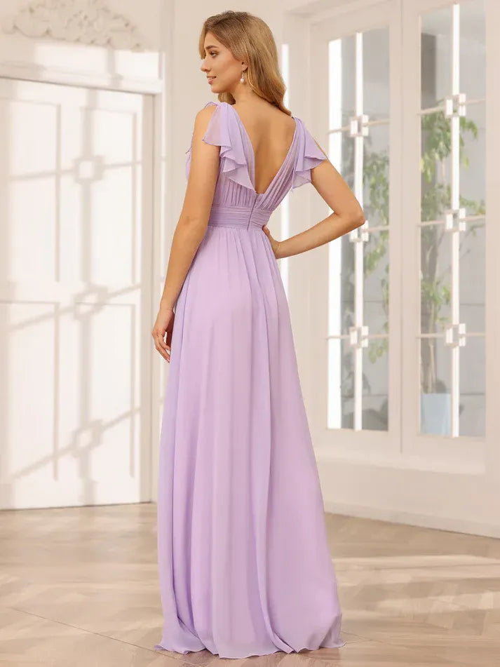 Lavender Empire Waist Chiffon Ruffled Wedding Dress - Yihuiw by Yihuiw