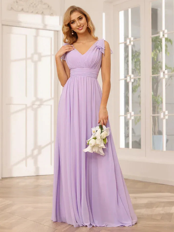 Lavender Empire Waist Chiffon Ruffled Wedding Dress - Yihuiw by Yihuiw