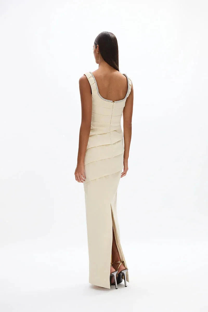 Layered Sheath Square Neck Sleeveless V Back High Slit Floor Length Hot sale Prom Dress by YiHuiw
