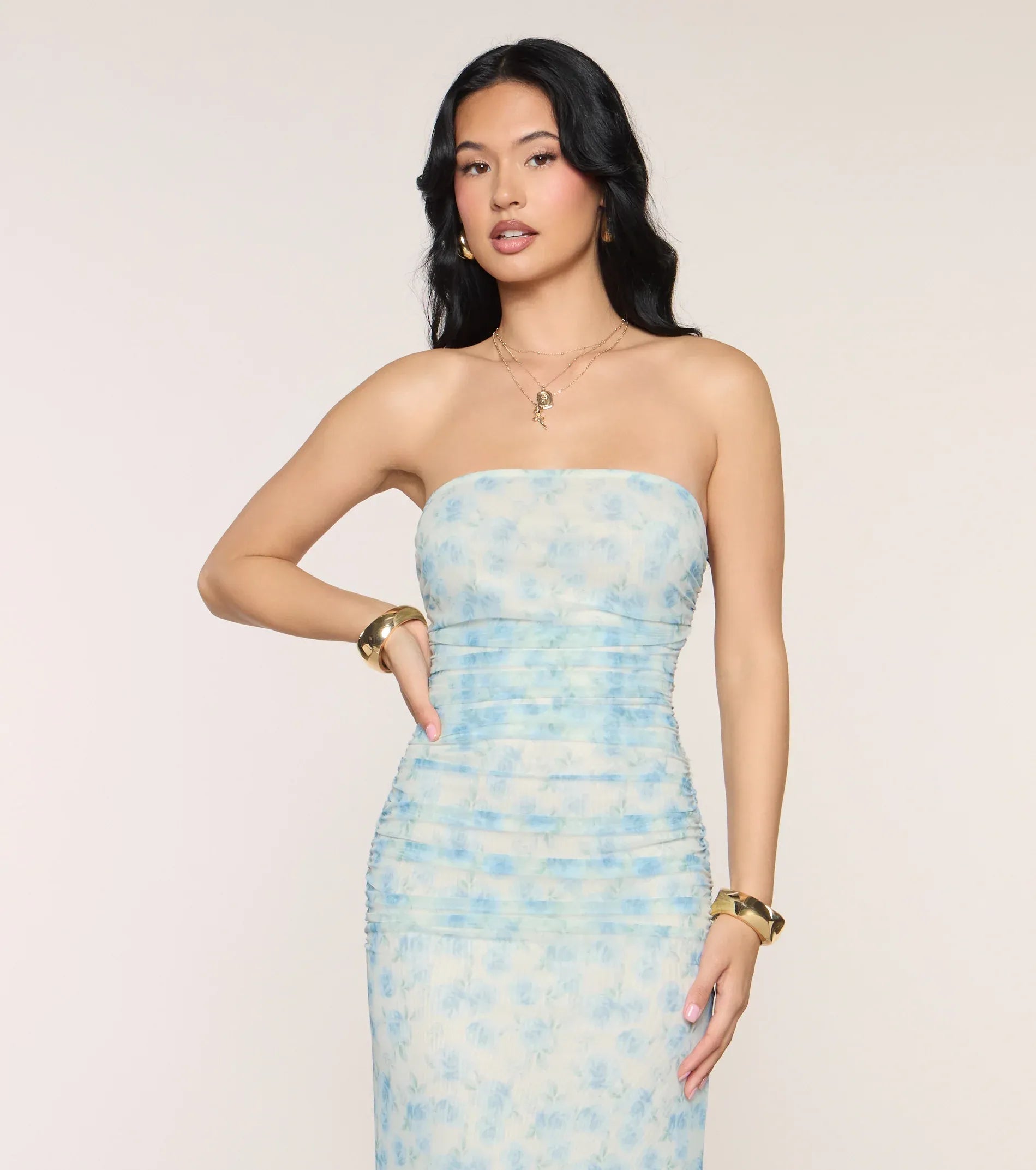 Light Blue Mermaid Strapless Mesh Ruched Floor-Length Wedding Dress - Yihuiw by Yihuiw