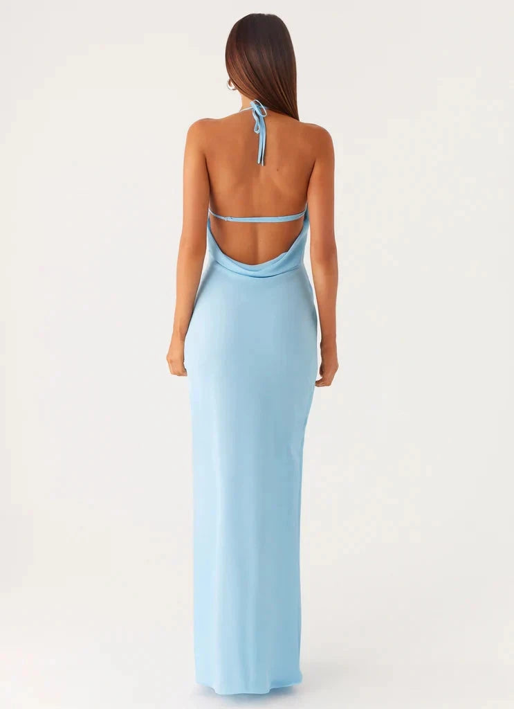 Light Blue Halter Neck Maxi Dress with Open Back Peppermayo Exclusive - Dress - Turquoise by YiHuiw