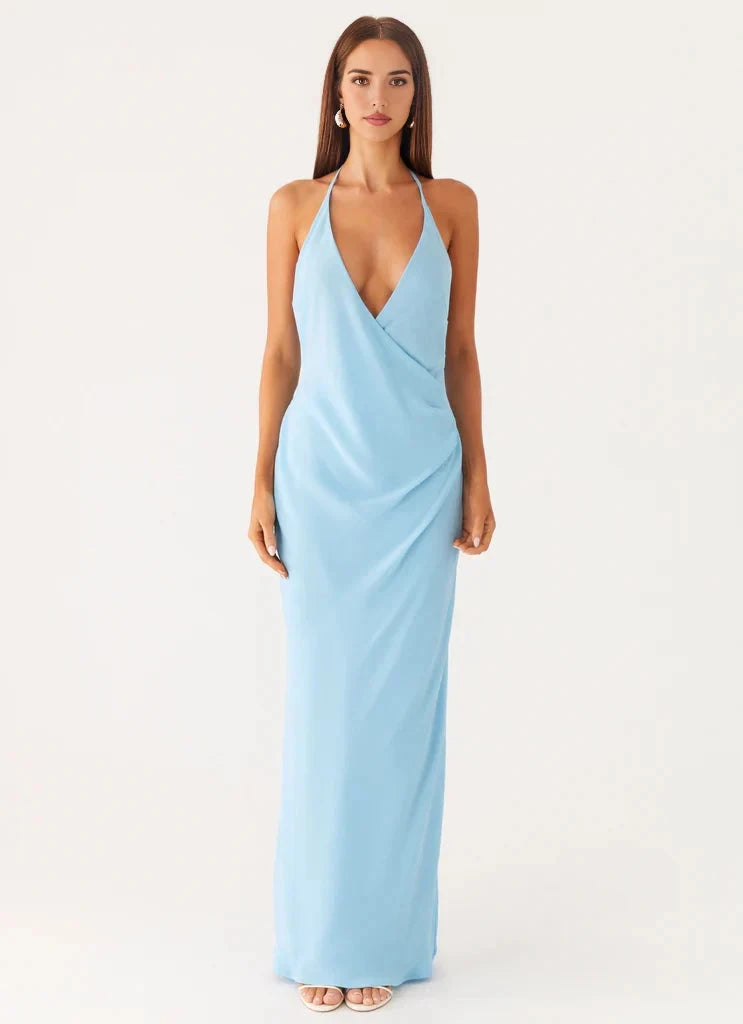 Light Blue Halter Neck Maxi Dress with Open Back Peppermayo Exclusive - Dress - Turquoise by YiHuiw