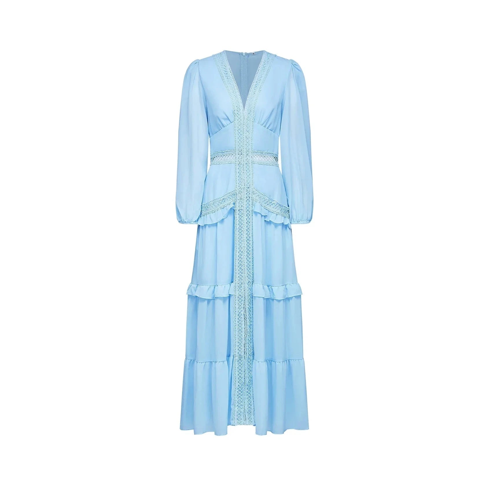 Light Blue Lace - Trimmed Tiered Maxi Dress Juno cut-out ruffled maxi dress in Blue Evening Dress by YiHuiw