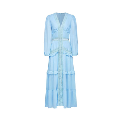 Light Blue Lace - Trimmed Tiered Maxi Dress Juno cut-out ruffled maxi dress in Blue Evening Dress by YiHuiw