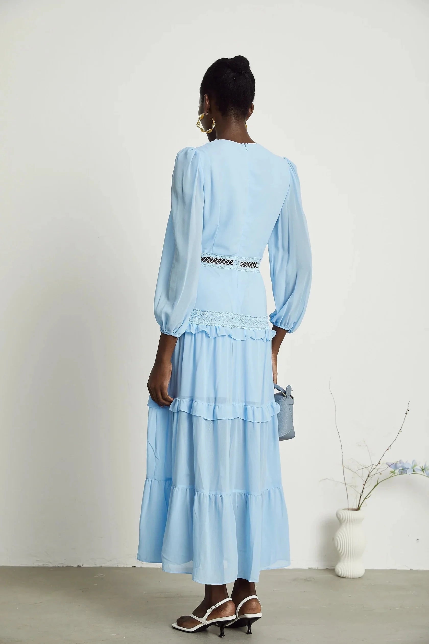 Light Blue Lace - Trimmed Tiered Maxi Dress Juno cut-out ruffled maxi dress in Blue Evening Dress by YiHuiw