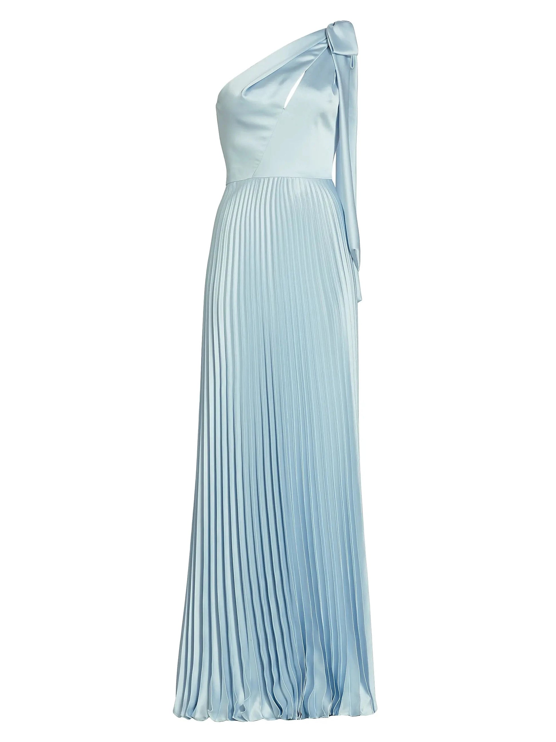 Light Blue One - Shoulder Pleated Gown Satin One-Shoulder Pleated Gown Evening Dress by YiHuiw