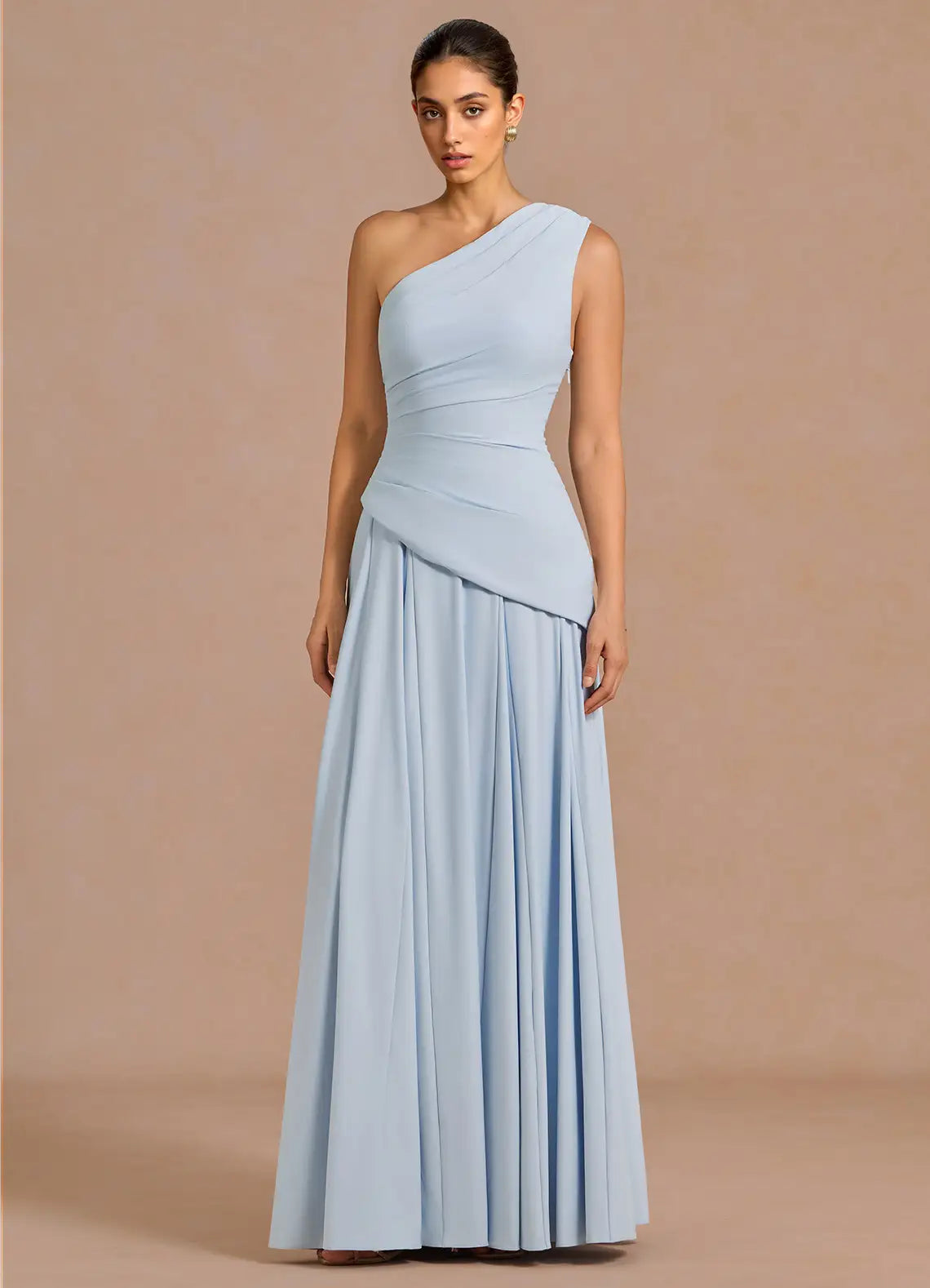 Light Blue A-Line One-Shoulder Lace Asymmetric Floor-Length Wedding Dress - Yihuiw by Yihuiw
