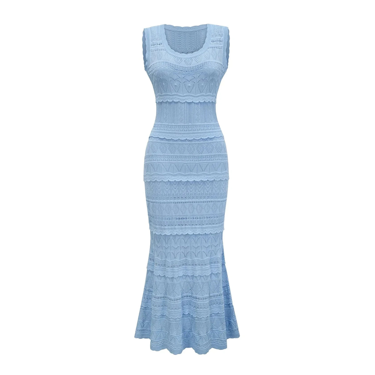 Light Blue Sleeveless Crochet Maxi Dress Mailys blue ruffled-trim crochet-knit midi dress Evening Dress by YiHuiw