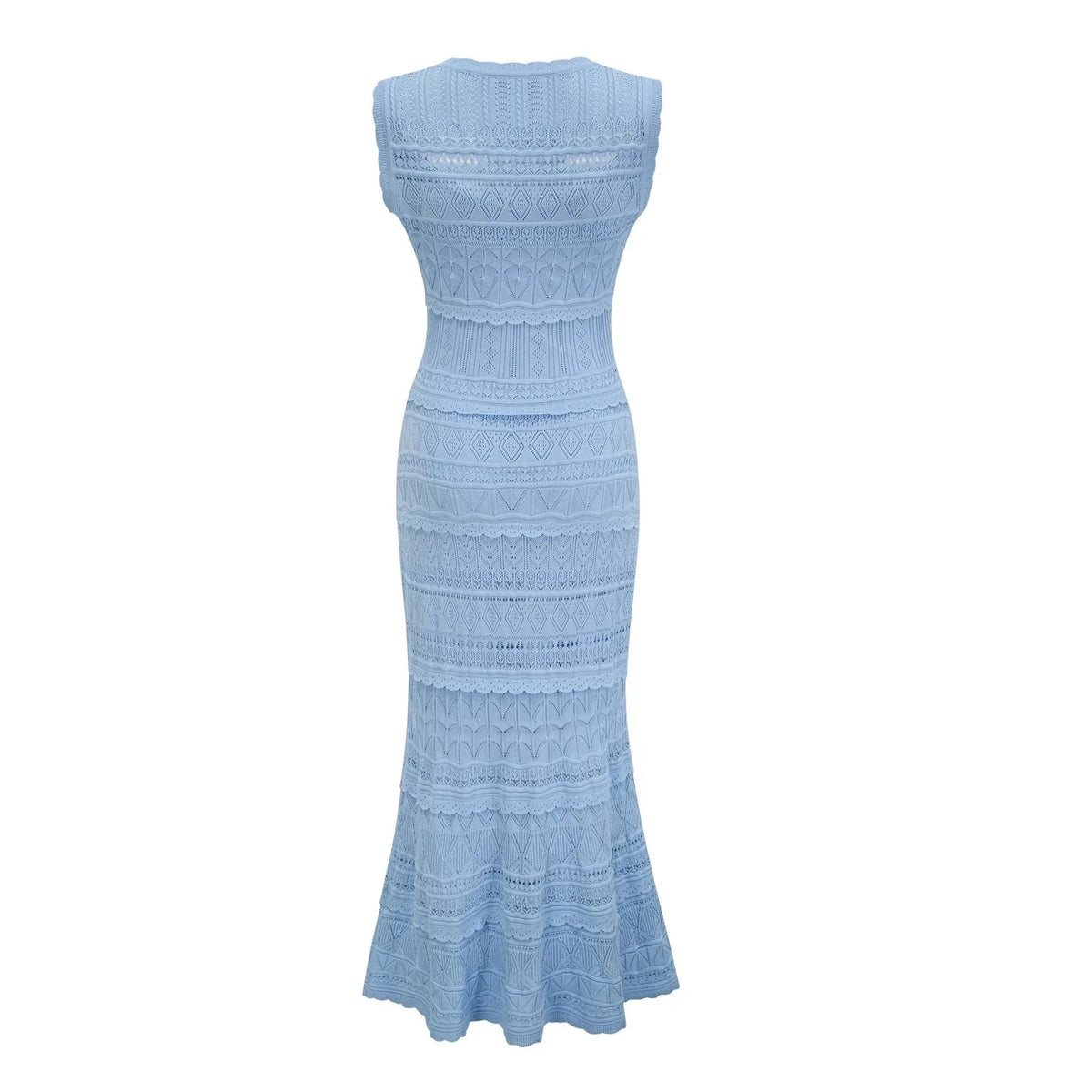 Light Blue Sleeveless Crochet Maxi Dress Mailys blue ruffled-trim crochet-knit midi dress Evening Dress by YiHuiw