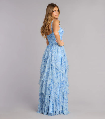 Light Blue A-Line Spaghetti Strap High Slit Floor-Length Wedding Dress - Yihuiw by Yihuiw