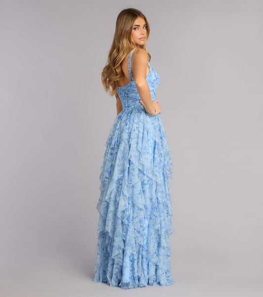 Light Blue A-Line Spaghetti Strap High Slit Floor-Length Wedding Dress - Yihuiw by Yihuiw