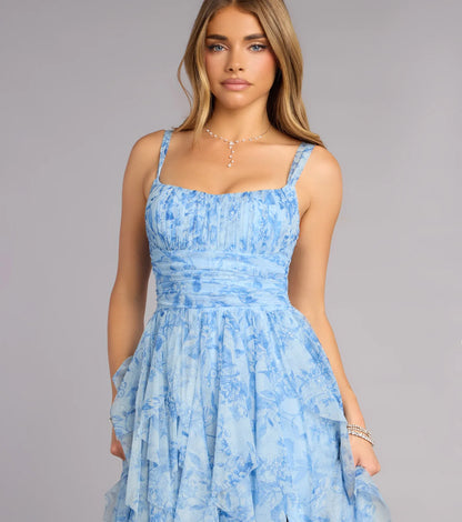Light Blue A-Line Spaghetti Strap High Slit Floor-Length Wedding Dress - Yihuiw by Yihuiw