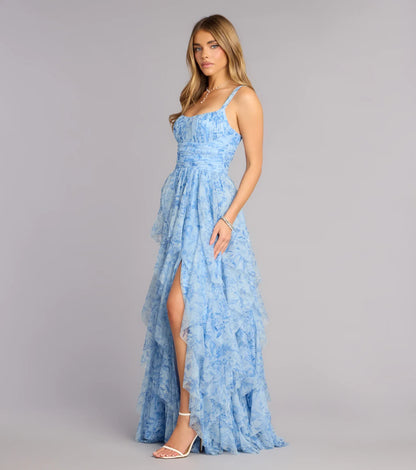 Light Blue A-Line Spaghetti Strap High Slit Floor-Length Wedding Dress - Yihuiw by Yihuiw