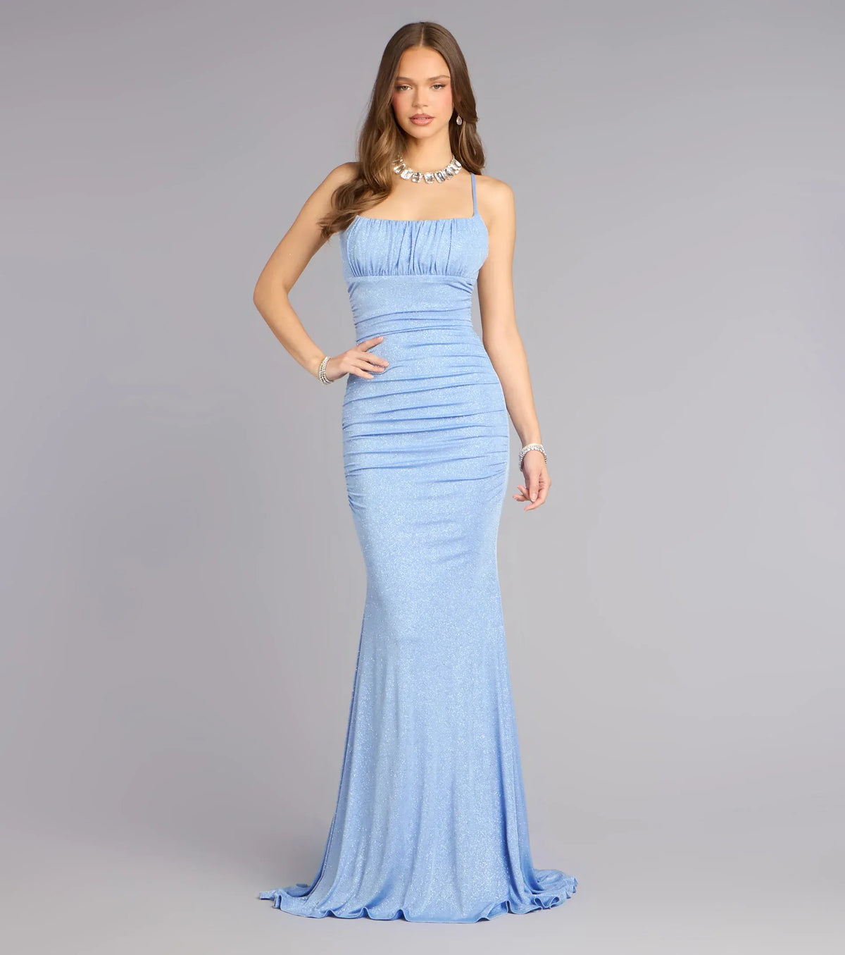 Light Blue Mermaid Spaghetti Strap Cutout Floor-Length Wedding Dress - Yihuiw by Yihuiw