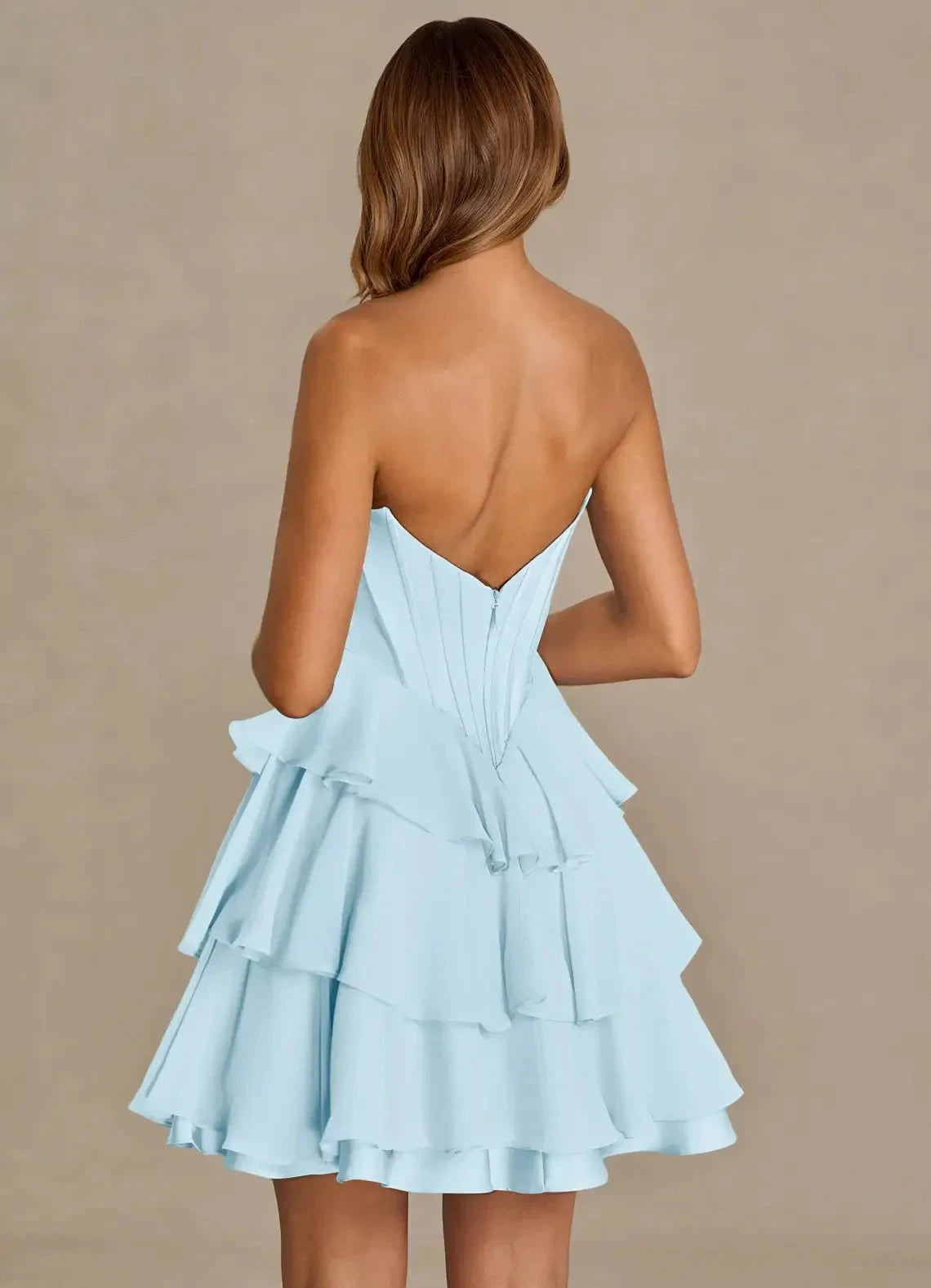 Light Blue Spaghetti Strap Tiered Mini Dress with Corset Detail Brinley Sky Blue Mini Dress Homecoming Dresses by YiHuiw