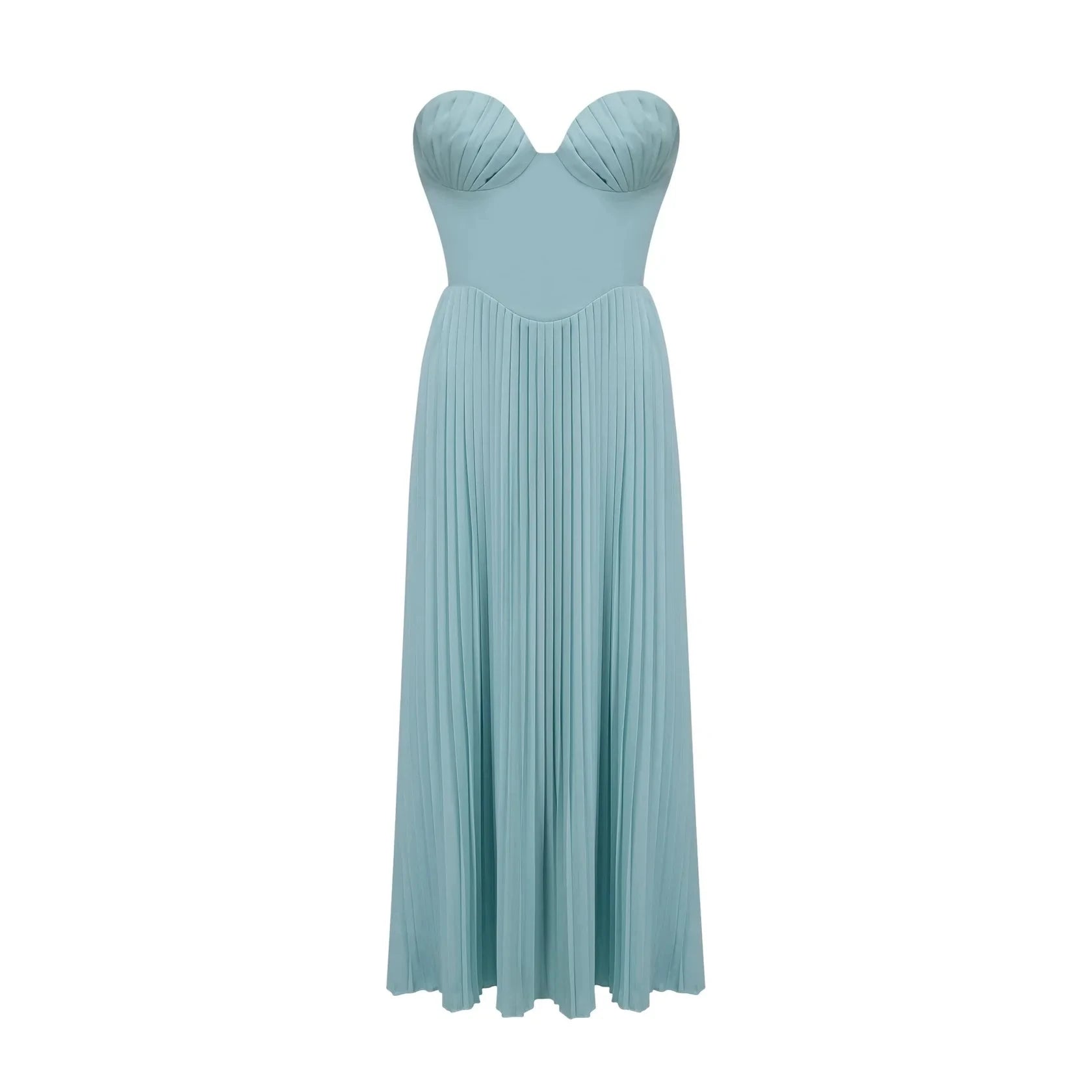 Light Blue Strapless Pleated Maxi Dress Carlotta blue pleated corset maxi dress Evening Dress by YiHuiw
