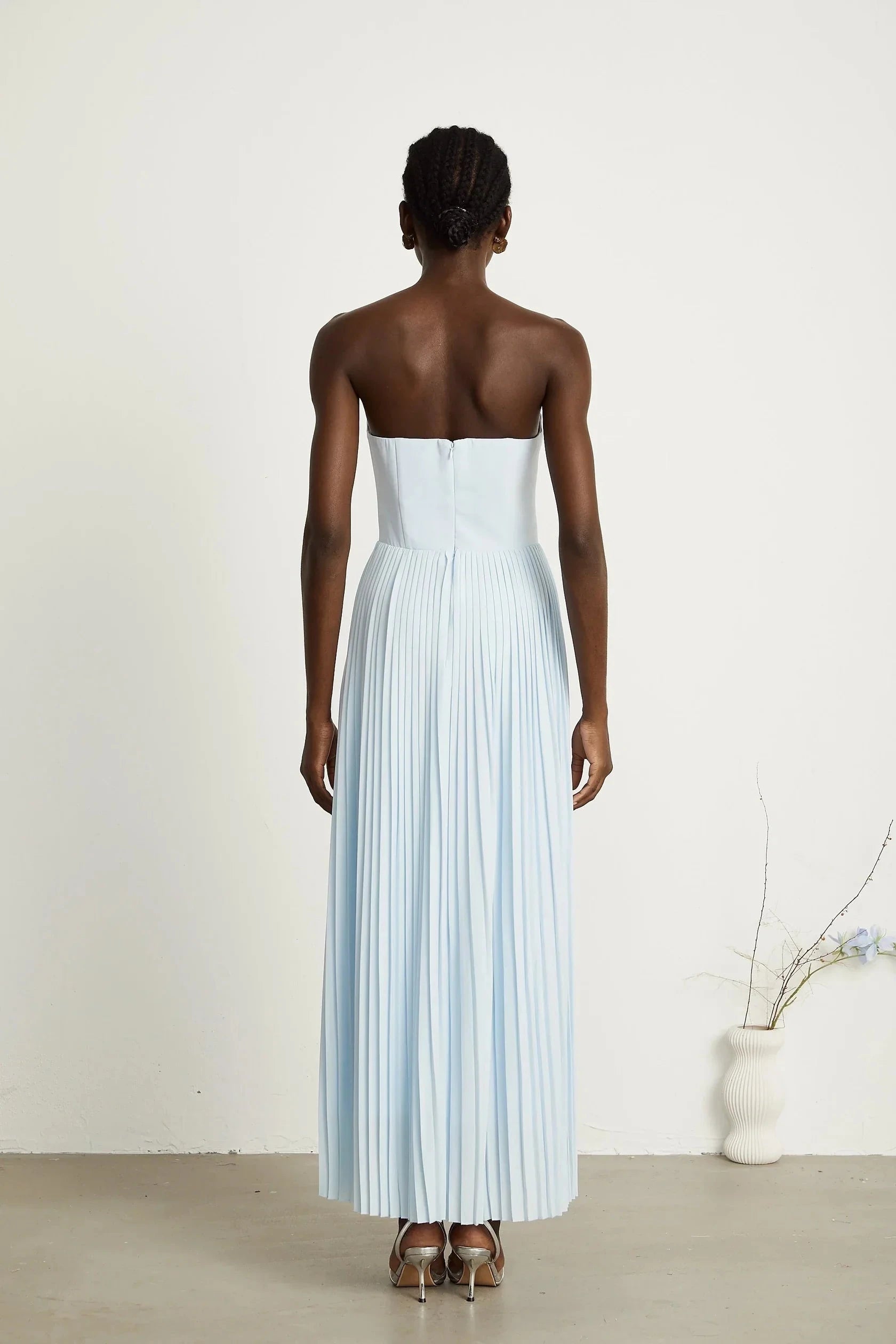 Light Blue Strapless Pleated Maxi Dress Carlotta blue pleated corset maxi dress Evening Dress by YiHuiw